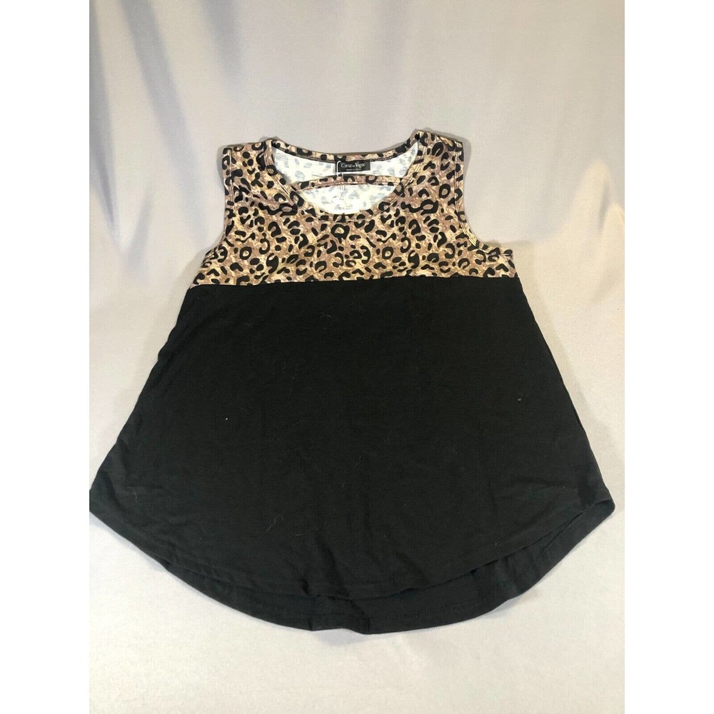 Coeur de Vague Top Women's Size XL Sleeveless Black Leopard Contrast